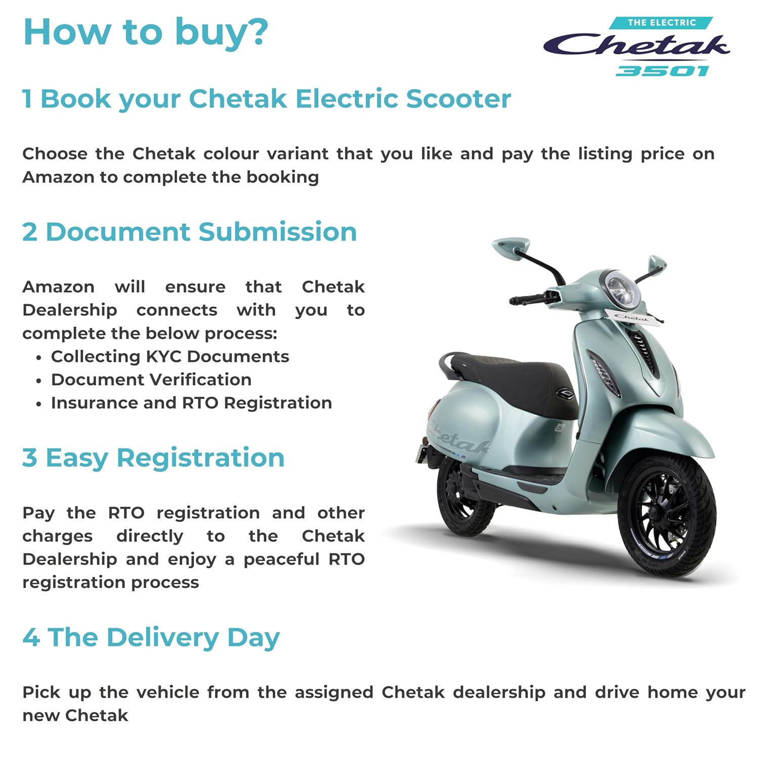 Chetak 3501 by Bajaj Auto High Speed Electric Scooter with charger - Pista Green - Ex-Showroom - Image 5